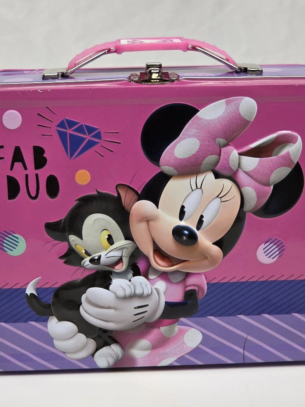 Tin Box Company Minnie Mouse Figaro Fab Duo Carry Metal Lunchbox G5